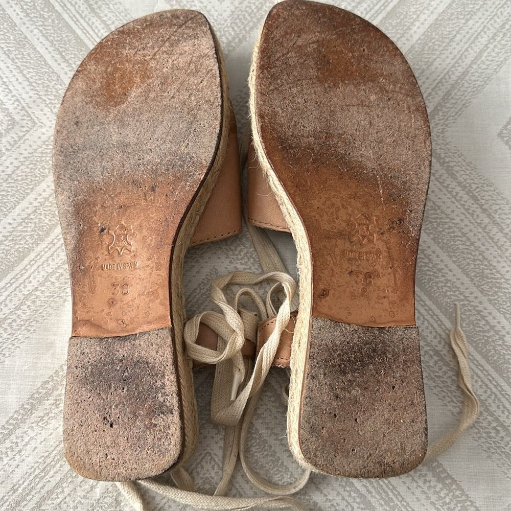 Burberry Shalicia Espadrille Sandals Women’s 38 Tan Leather Ankle Tie Plaid - Picture 5 of 6